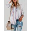 imageAstylish Women V Neck Striped Roll up Sleeve Button Down Blouse TopsY Sky Blue