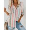imageAstylish Women V Neck Striped Roll up Sleeve Button Down Blouse TopsY Stripe