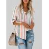 imageAstylish Women V Neck Striped Roll up Sleeve Button Down Blouse TopsY Stripe