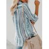 imageAstylish Women V Neck Striped Roll up Sleeve Button Down Blouse TopsYg Blue Gray