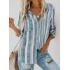 imageAstylish Women V Neck Striped Roll up Sleeve Button Down Blouse TopsYg Blue Gray