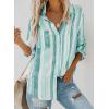 imageAstylish Women V Neck Striped Roll up Sleeve Button Down Blouse TopsYg Sky Blue