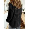 imageAstylish Womens V Neck Roll up Sleeve Button Down Blouses TopsBlack