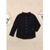 imageAstylish Womens V Neck Roll up Sleeve Button Down Blouses TopsBlack