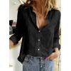 imageAstylish Womens V Neck Roll up Sleeve Button Down Blouses TopsBlack