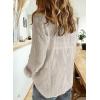 imageAstylish Womens V Neck Roll up Sleeve Button Down Blouses TopsGray