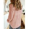 imageAstylish Womens V Neck Roll up Sleeve Button Down Blouses TopsPink