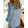 imageAstylish Womens V Neck Roll up Sleeve Button Down Blouses TopsU Blue
