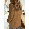 imageAstylish Womens V Neck Roll up Sleeve Button Down Blouses TopsU Brown