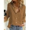 imageAstylish Womens V Neck Roll up Sleeve Button Down Blouses TopsU Brown