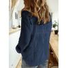imageAstylish Womens V Neck Roll up Sleeve Button Down Blouses TopsU Deep Blue