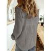 imageAstylish Womens V Neck Roll up Sleeve Button Down Blouses TopsU Deep Gray