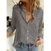 imageAstylish Womens V Neck Roll up Sleeve Button Down Blouses TopsU Deep Gray