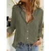 imageAstylish Womens V Neck Roll up Sleeve Button Down Blouses TopsU Green