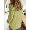 imageAstylish Womens V Neck Roll up Sleeve Button Down Blouses TopsU Greenish Yellow