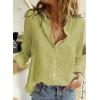 imageAstylish Womens V Neck Roll up Sleeve Button Down Blouses TopsU Greenish Yellow