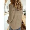 imageAstylish Womens V Neck Roll up Sleeve Button Down Blouses TopsU Khaki