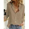 imageAstylish Womens V Neck Roll up Sleeve Button Down Blouses TopsU Khaki