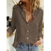 imageAstylish Womens V Neck Roll up Sleeve Button Down Blouses TopsU Light Brown