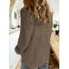imageAstylish Womens V Neck Roll up Sleeve Button Down Blouses TopsU Light Brown