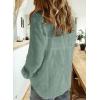 imageAstylish Womens V Neck Roll up Sleeve Button Down Blouses TopsU Light Green
