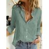 imageAstylish Womens V Neck Roll up Sleeve Button Down Blouses TopsU Light Green