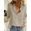 imageAstylish Womens V Neck Roll up Sleeve Button Down Blouses TopsU Light Khaki