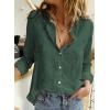 imageAstylish Womens V Neck Roll up Sleeve Button Down Blouses TopsU Olive Green