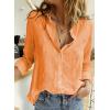 imageAstylish Womens V Neck Roll up Sleeve Button Down Blouses TopsU Orange