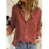 imageAstylish Womens V Neck Roll up Sleeve Button Down Blouses TopsU Orange Red