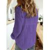 imageAstylish Womens V Neck Roll up Sleeve Button Down Blouses TopsU Purple