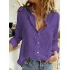 imageAstylish Womens V Neck Roll up Sleeve Button Down Blouses TopsU Purple