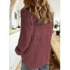 imageAstylish Womens V Neck Roll up Sleeve Button Down Blouses TopsU Red