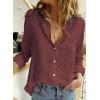 imageAstylish Womens V Neck Roll up Sleeve Button Down Blouses TopsU Red