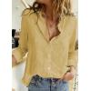 imageAstylish Womens V Neck Roll up Sleeve Button Down Blouses TopsU Yellow