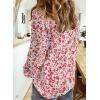 imageAstylish Womens V Neck Roll up Sleeve Button Down Blouses TopsUa Floral Red
