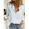 imageAstylish Womens V Neck Roll up Sleeve Button Down Blouses TopsUa Floral Sky Blue