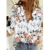 imageAstylish Womens V Neck Roll up Sleeve Button Down Blouses TopsUa Floral White