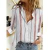 imageAstylish Womens V Neck Roll up Sleeve Button Down Blouses TopsUa Stripe