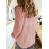 imageAstylish Womens V Neck Roll up Sleeve Button Down Blouses TopsV Pink