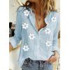 imageAstylish Womens V Neck Roll up Sleeve Button Down Blouses TopsV Sky Blue