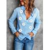imageAstylish Womens V Neck Roll up Sleeve Button Down Blouses TopsV Sky Blue
