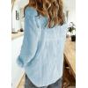 imageAstylish Womens V Neck Roll up Sleeve Button Down Blouses TopsV Sky Blue