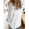 imageAstylish Womens V Neck Roll up Sleeve Button Down Blouses TopsW White