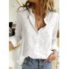 imageAstylish Womens V Neck Roll up Sleeve Button Down Blouses TopsWhite