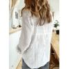 imageAstylish Womens V Neck Roll up Sleeve Button Down Blouses TopsY White
