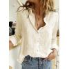 imageAstylish Womens V Neck Roll up Sleeve Button Down Blouses TopsZz Beige