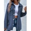 imageAstylish Womens Waffle Knit Long Shacket Jacket Oversized Casual Blouses Button Down Collared Dressy ShirtsBlue