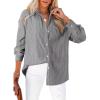 imageAstylish Women Blouses Oversized Striped Shirt Long Sleeve V Neck Button Down Work TopsBlack Stripe