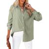 imageAstylish Women Blouses Oversized Striped Shirt Long Sleeve V Neck Button Down Work TopsGreen Stripe